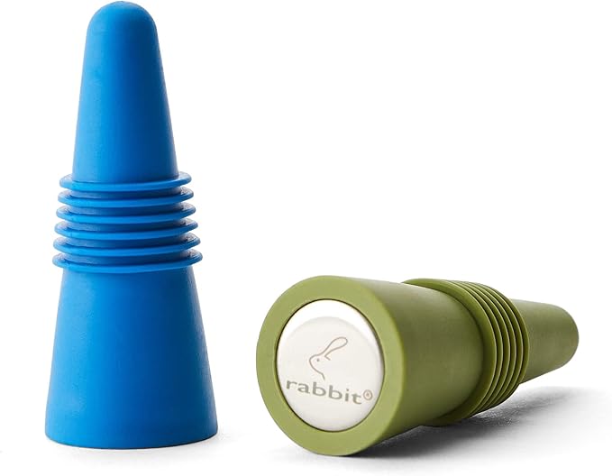 Rabbit Wine and Beverage Bottle Stoppers with Grip Top (Blue, Set of 2)